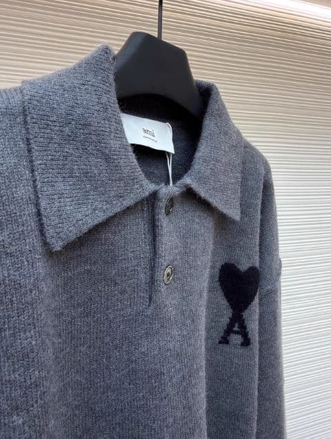 ♡AMI PARIS♡ グレー ハート A 刺繍 ポロニットM