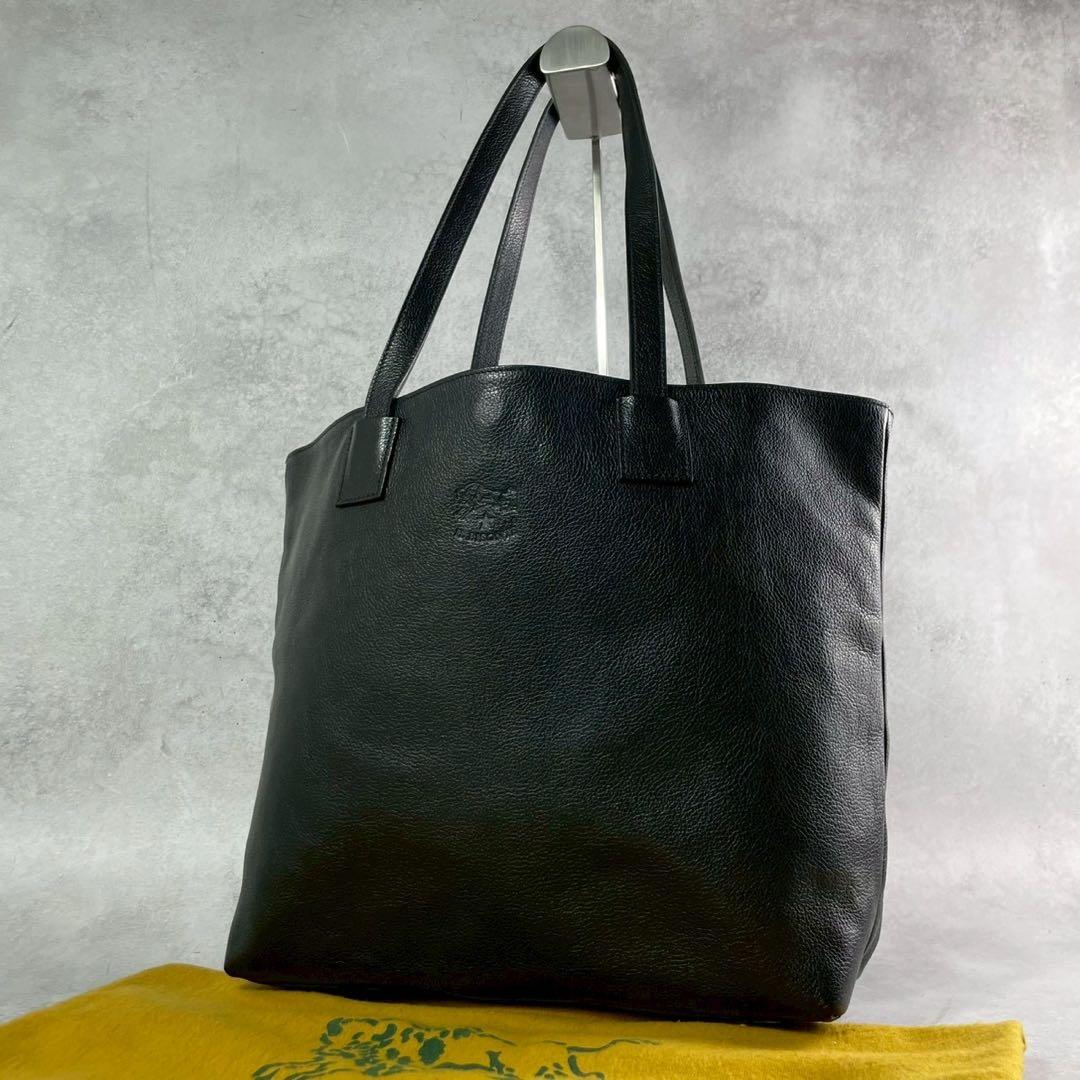 未使用級 イルビゾンテ トートバッグ 肩掛け ロゴ型押し ヌメ レザー ブラック