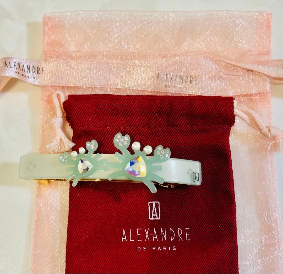 【新品未使用】alexandre de paris カニ　バレッタ　緑8cm