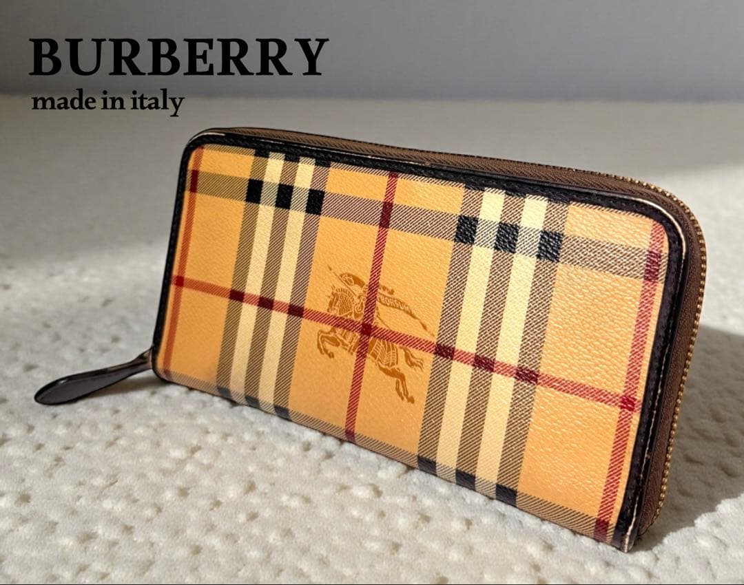 美品☆BURBERRY 長財布 シャドーホース ノバチェック ラウンドジップ