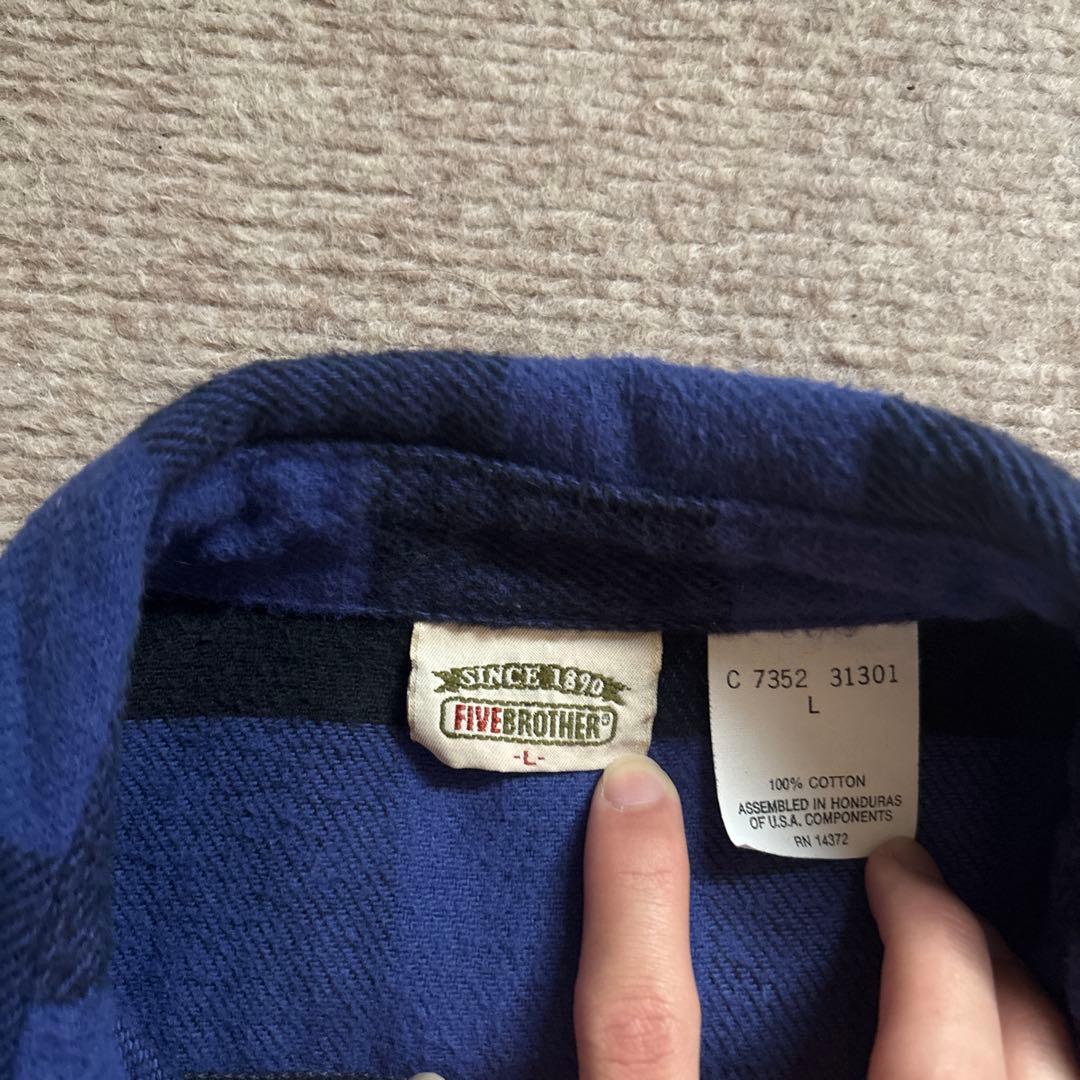 FIVE BROTHERS 青黒チェックネルシャツ Lサイズ