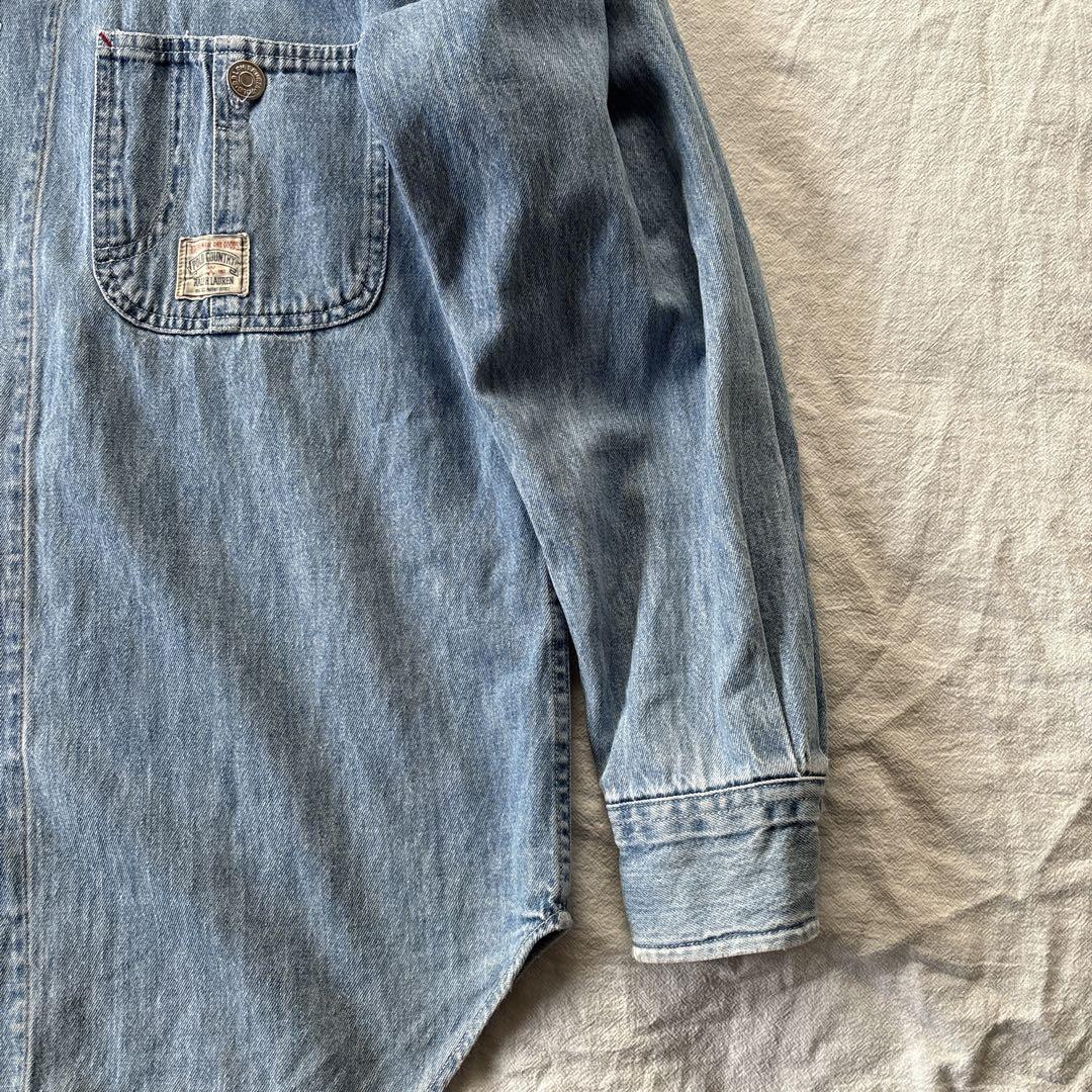 90s polo country デニムカバーオール　ポロカントリーデニムシャツ