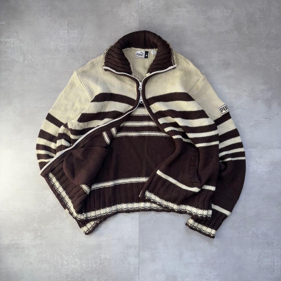 希少　80s - PUMA プーマ　ドライバーズニット　カウチン　茶色　トルコ製