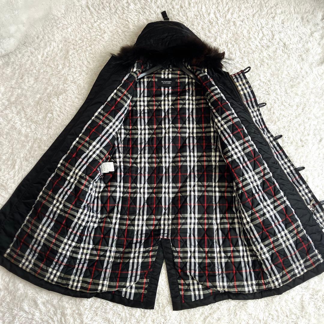 2way✨バーバリー モッズコート ロング ファー ノバチェック 中わた 黒 L