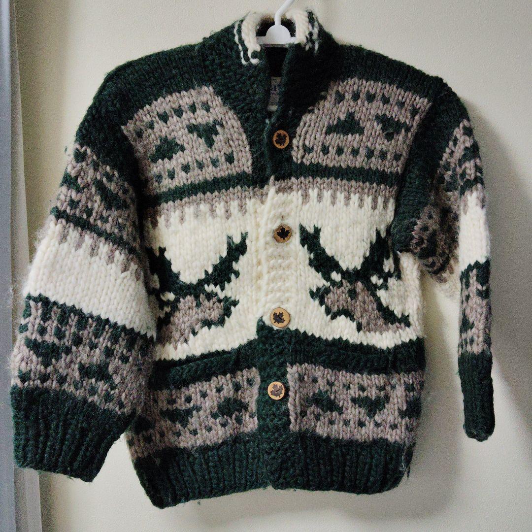 ☆KANATA 【稀少グリーン緑】トナカイ柄カウチンセーター カナダ製 90年代