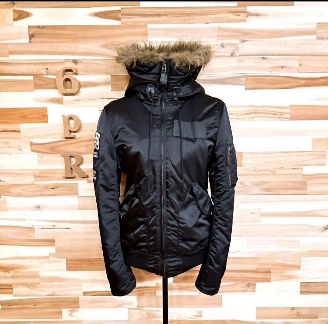 レア【ヒステリックグラマー】プリマロフト ミリタリー ダウン ジャケット 黒×茶