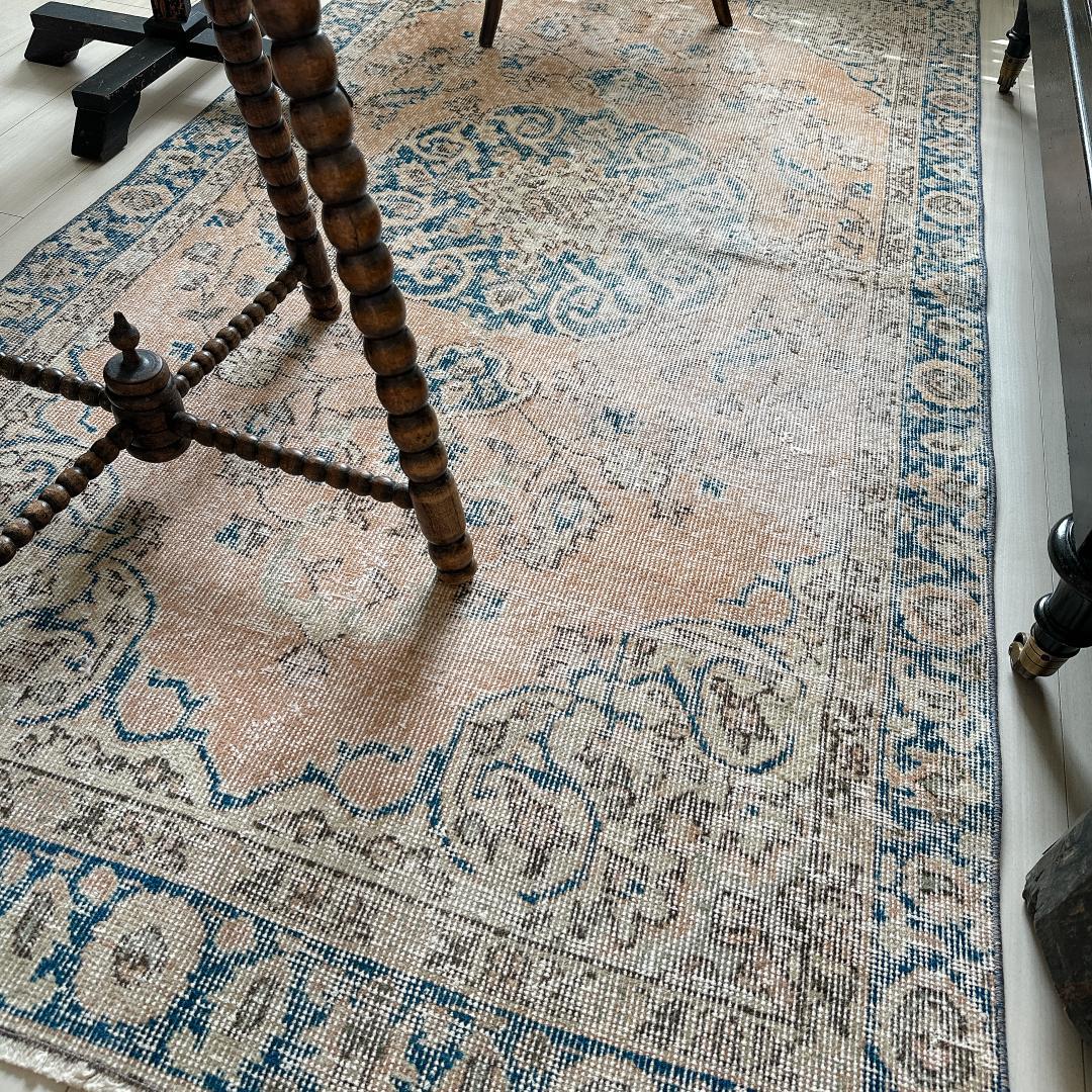 トルコヴィンテージラグ A43 オレンジ キャメル ネイビー ブルー グリーン