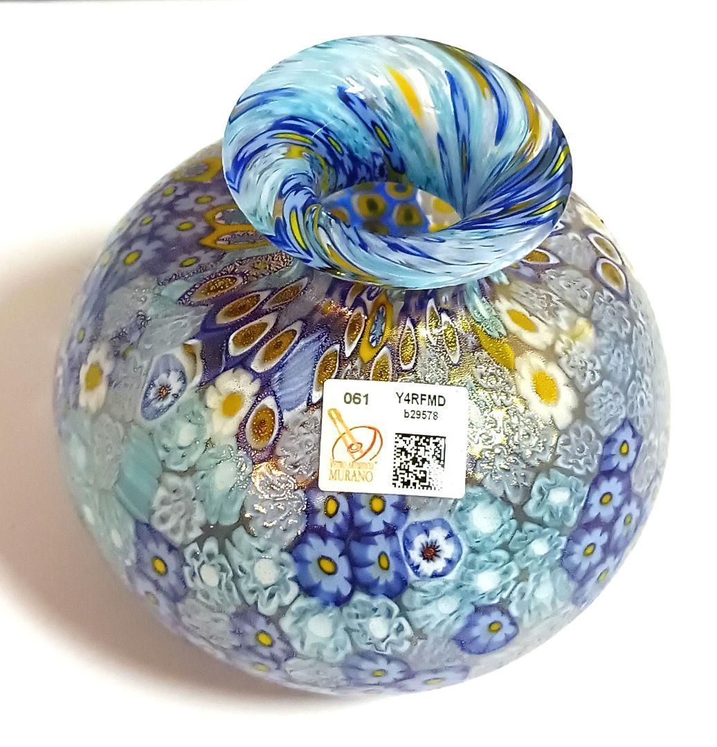 【美品】ITALY MURANO ミルフィオリ ベネチアンガラス 金彩 花瓶