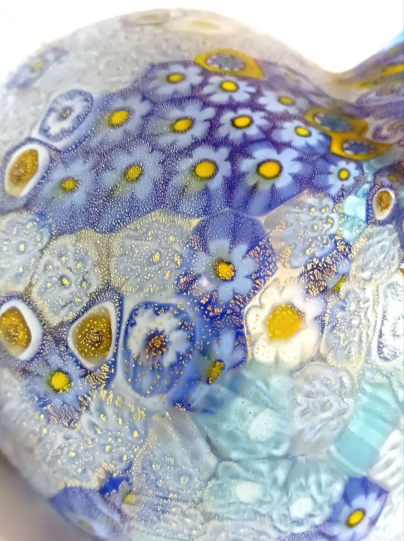 【美品】ITALY MURANO ミルフィオリ ベネチアンガラス 金彩 花瓶