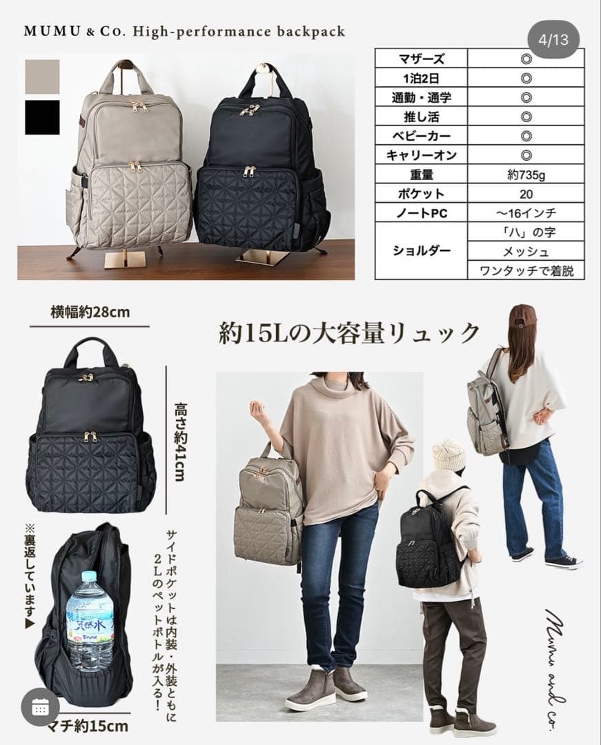 しまむら　MUMU 多機能リュック　マザーズバック　ベージュ　保冷機能付き