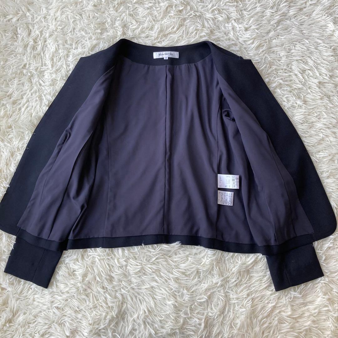 ナチュラルビューティベーシック ノーカラージャケットパンツセットアップ 濃紺 S