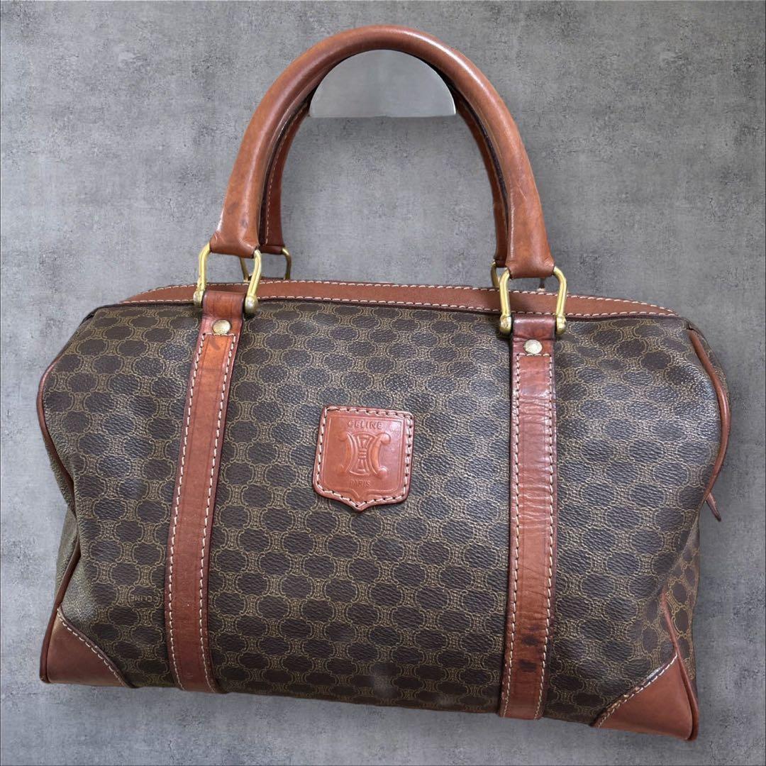 C396/CELINE セリーヌ ミニボストン ブラウン レザー マカダム柄