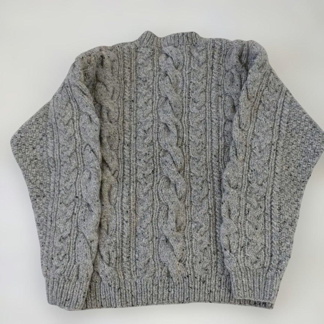 VAN グレー ケーブルニットセーター Lサイズ