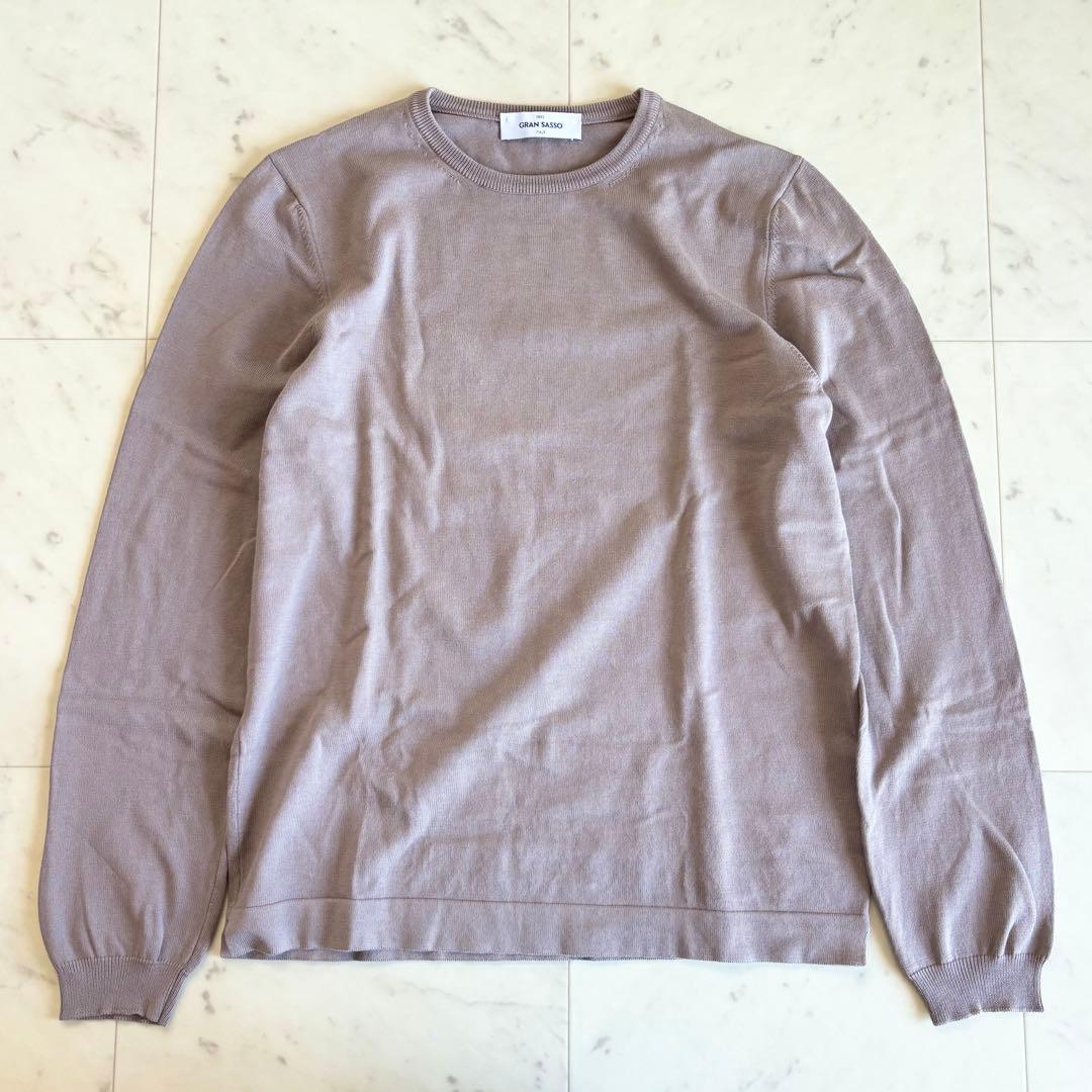 美品✨グランサッソ 12ゲージソフトコットンソリッド クルーネックニット 46