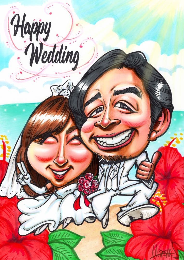 世界で1枚の手描きのオーダーメイド似顔絵★ウェルカムボード★ご両親感謝状