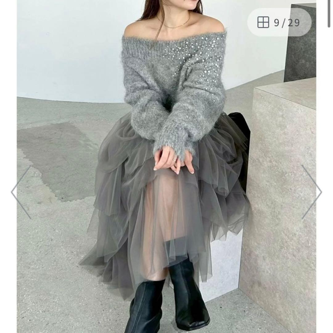 フレイアイディー　アルパカシャギービジューオフショルニット