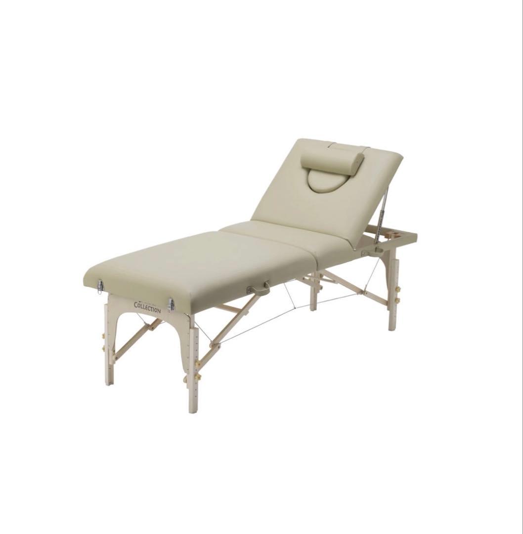 高級低反発木製折りたたみリクライニングベッド　ベージュ　エステベッド