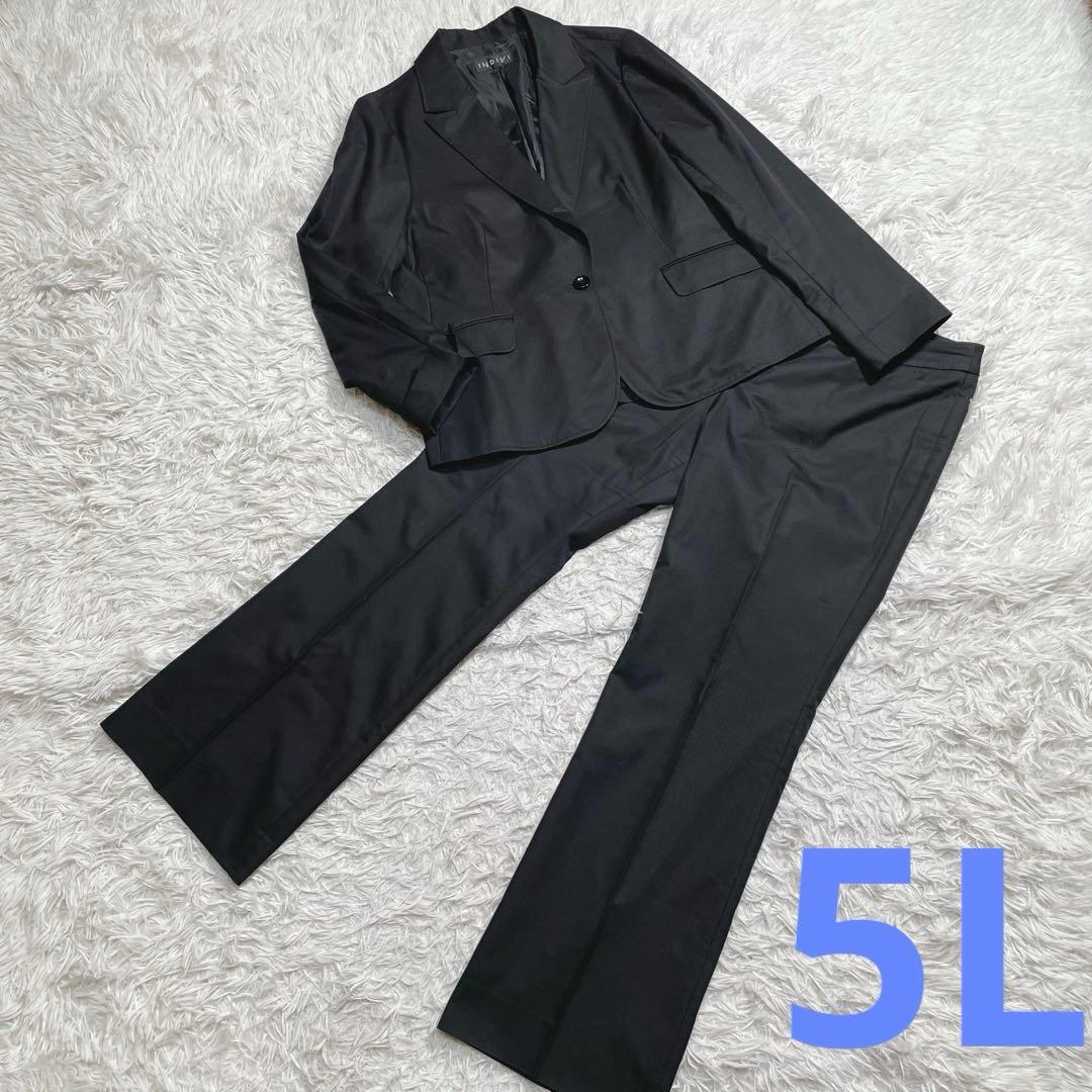 大きいサイズ　インディヴィ　パンツスーツ　セットアップ　ブラック　48