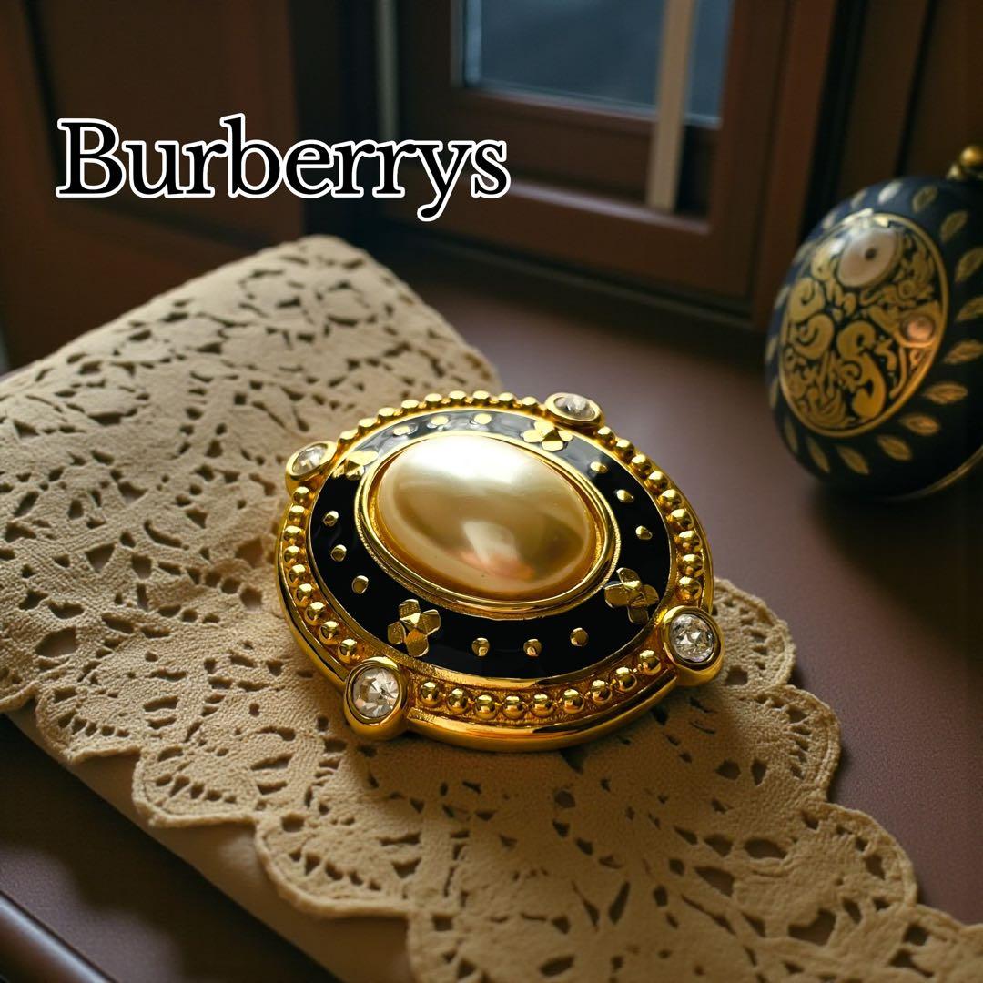 BURBERRYS バーバリーズ ピンブローチ ラインストーン フェイクパール
