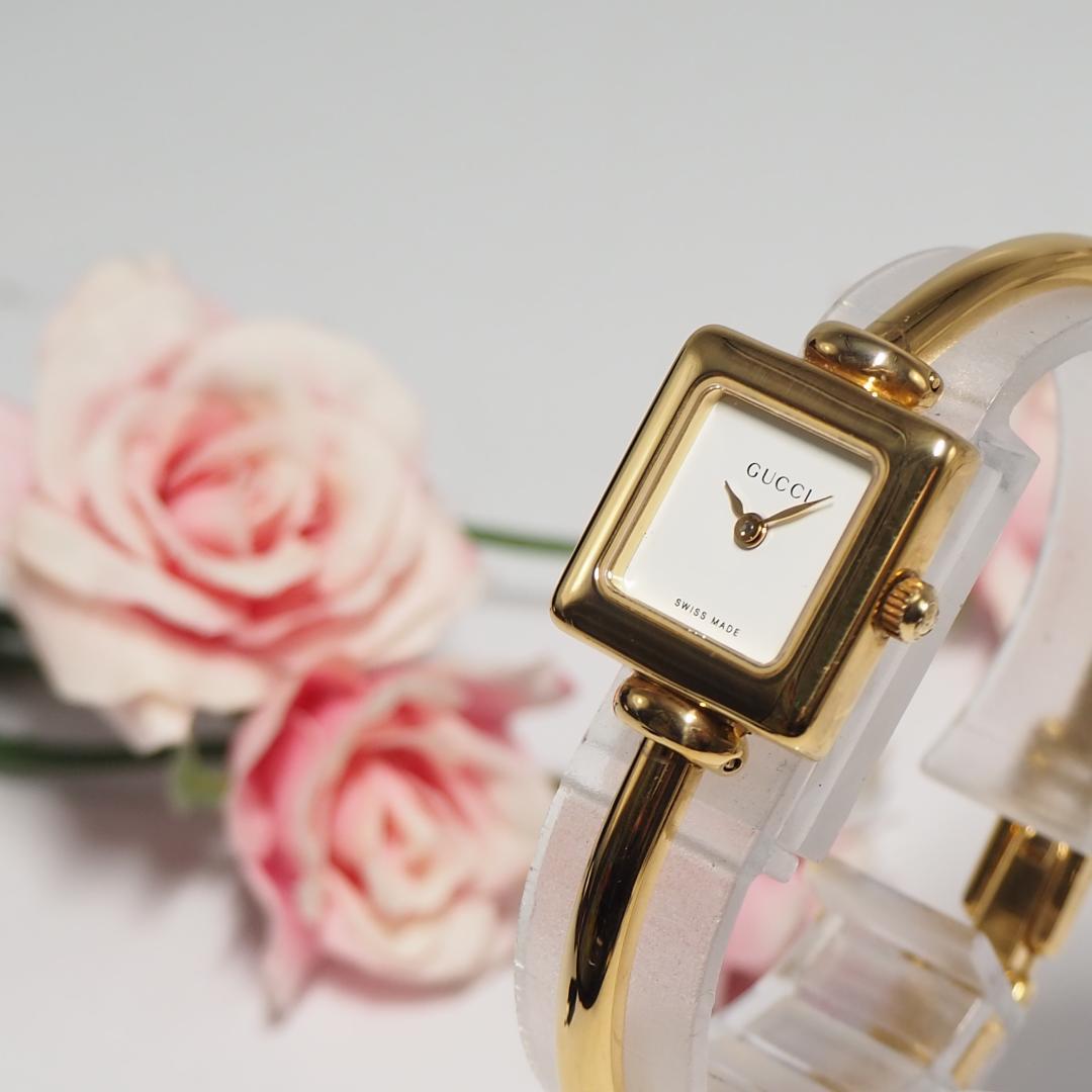 美品 グッチ GUCCI 1900 スクエア バングルウォッチ 腕時計 H517