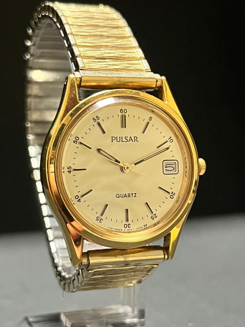 ★奇跡的レア美品！SEIKO PULSAR逆輸入ゴールドメンズ腕時計　動作良好