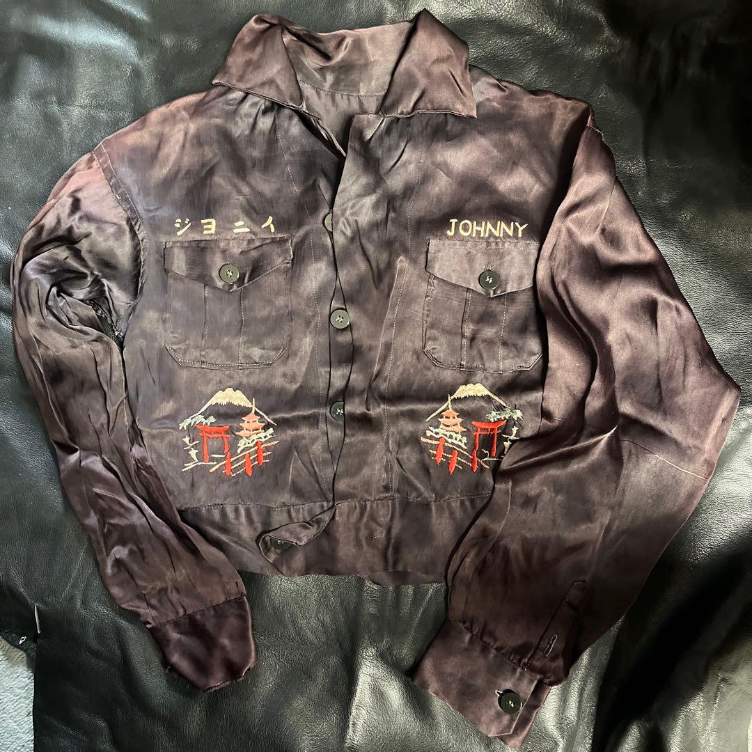 サテン　ビンテージ　古着　30s スカシャツ