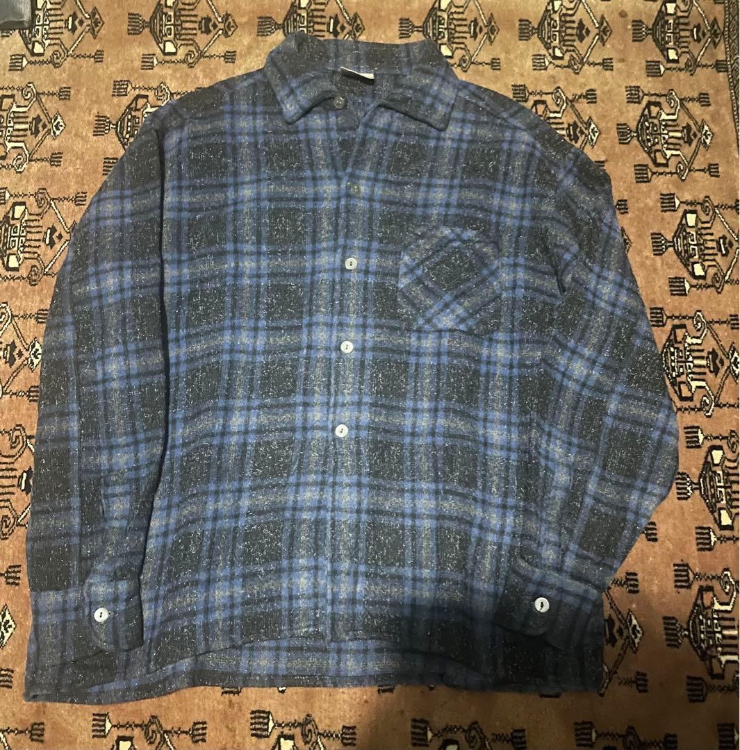 1960s フランス　ビンテージ　開襟　ウールシャツ　ボックス　希少