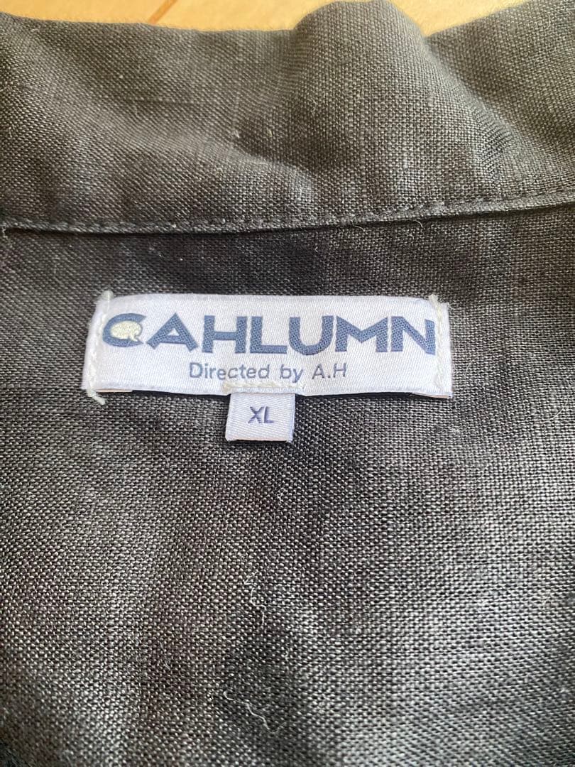 CAHLUMN/カウラム リネン オープンカラーシャツ黒_linenah