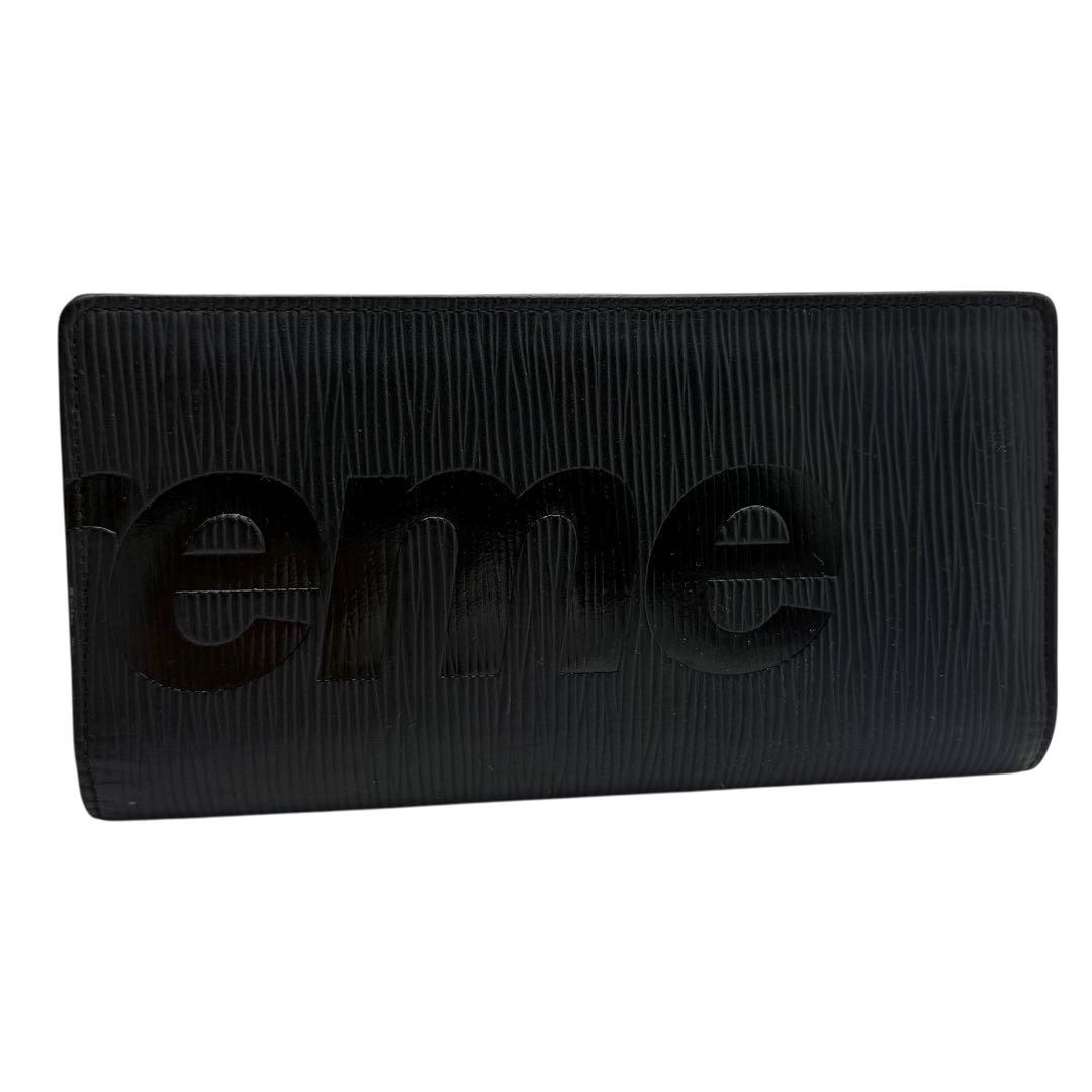 6155 美品 ルイヴィトン×シュプリーム エピ ブラザ 23AW 長財布 黒色