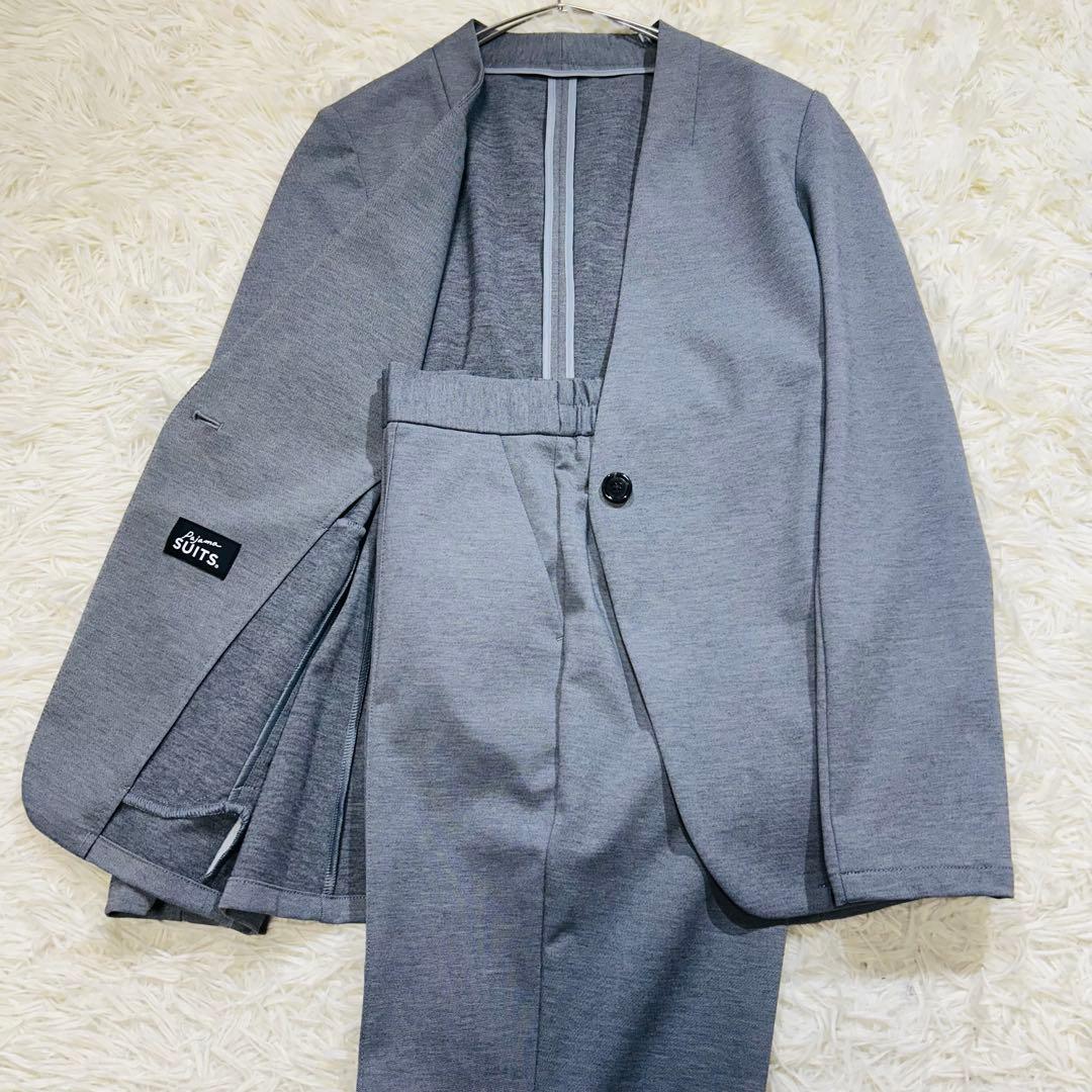 春夏【未使用タグ付☆洗える♪】パジャマスーツ　セットアップ　ノーカラー　グレーS