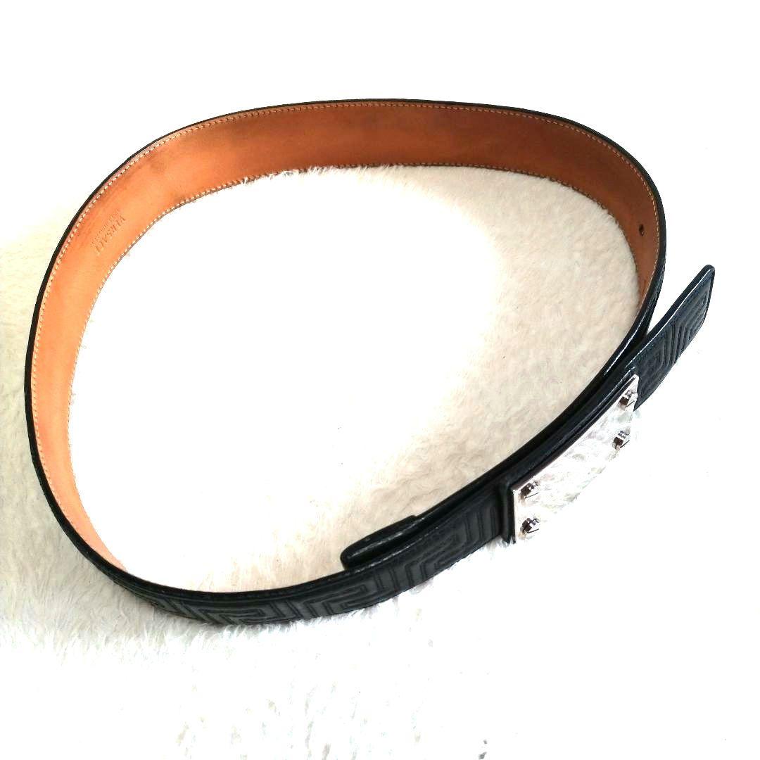 VERSACE ヴェルサーチ グレカ総柄 ロゴプレート レザーベルト 超激レア