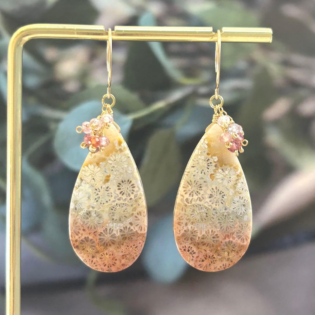 専用✳︎フォッシルコーラル　他　14kgf　天然石ピアス/イヤリング　スピネル