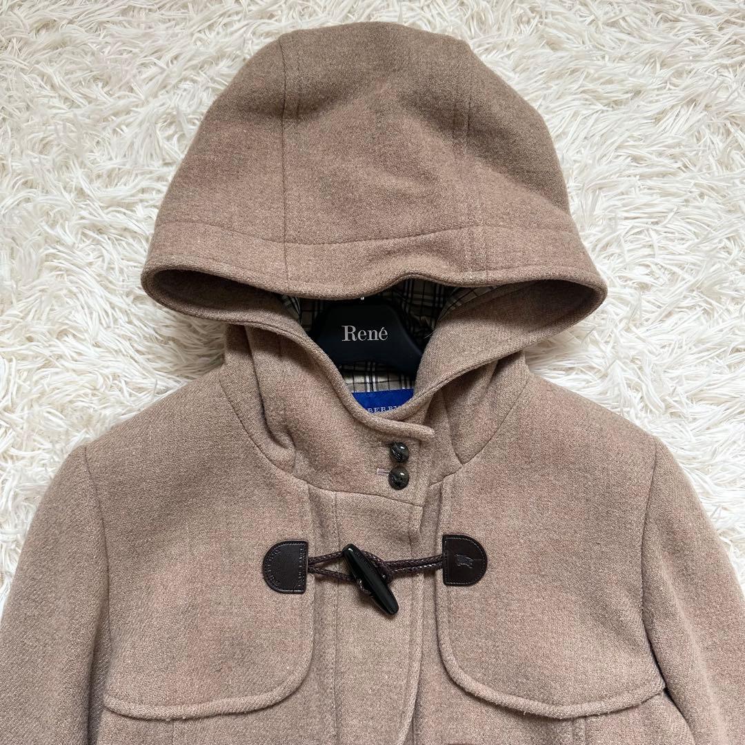 バーバリーブルーレーベル ダッフルコート　ノバチェック ショート キャメル M