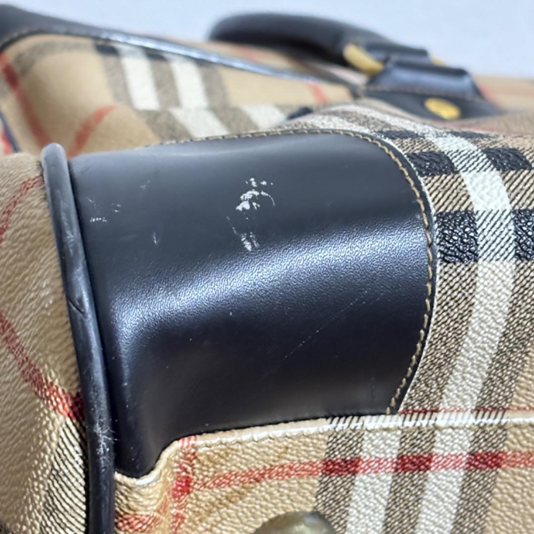 美品【バーバリー】大きい ノバチェック ボストンバッグ 本革 PVC 旅行に