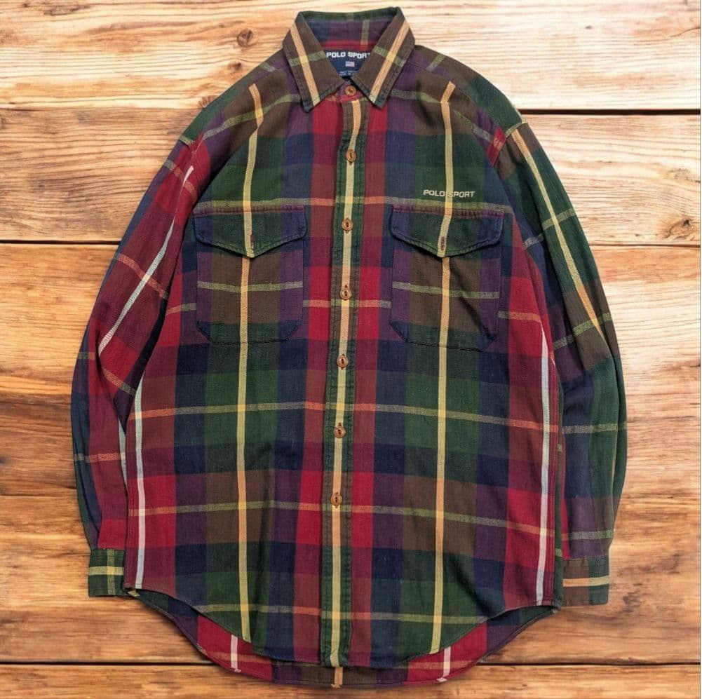 POLOSPORT ポロスポーツ 赤 紺 チェック ネルシャツ 古着 90's
