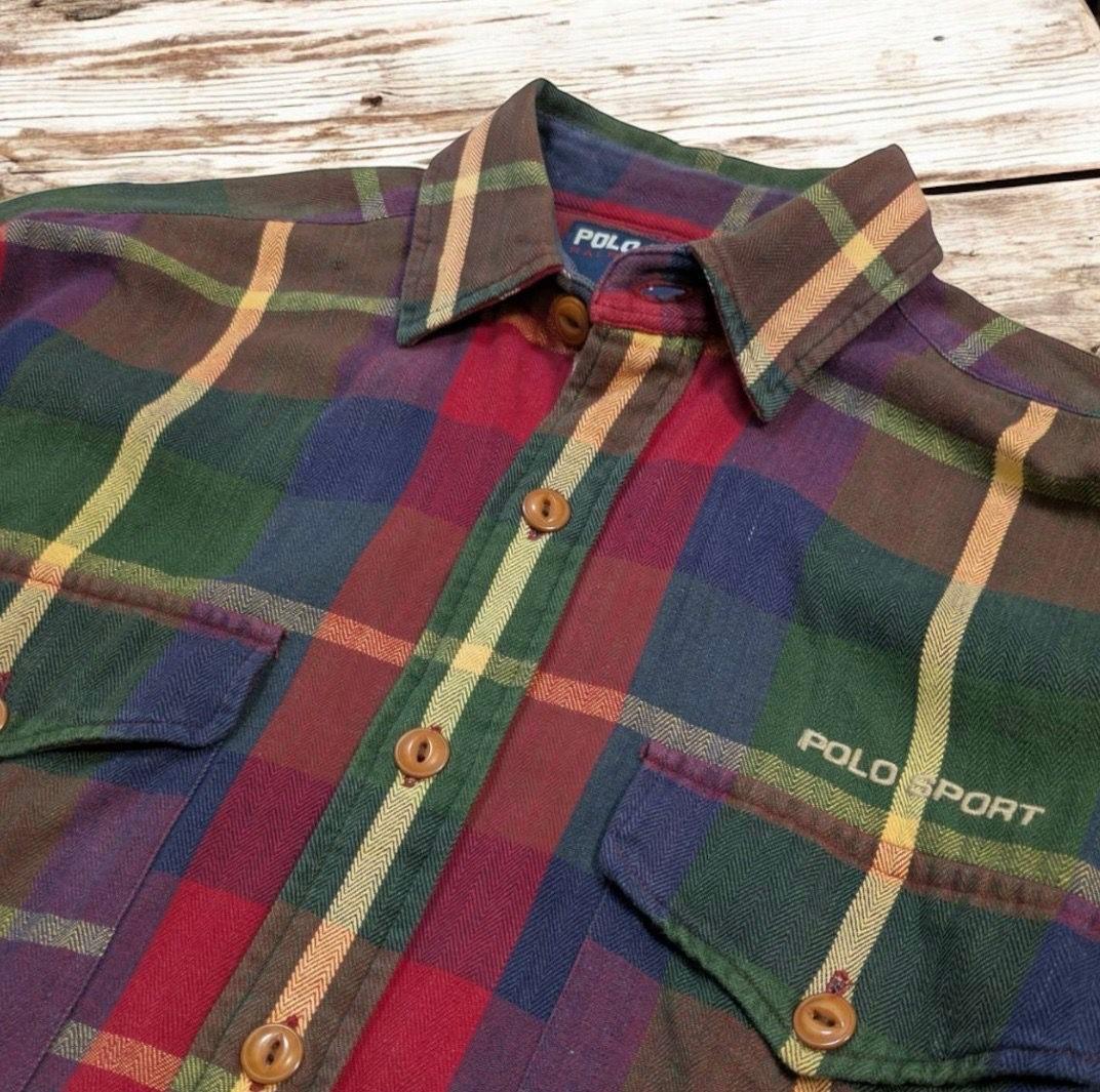 POLOSPORT ポロスポーツ 赤 紺 チェック ネルシャツ 古着 90's