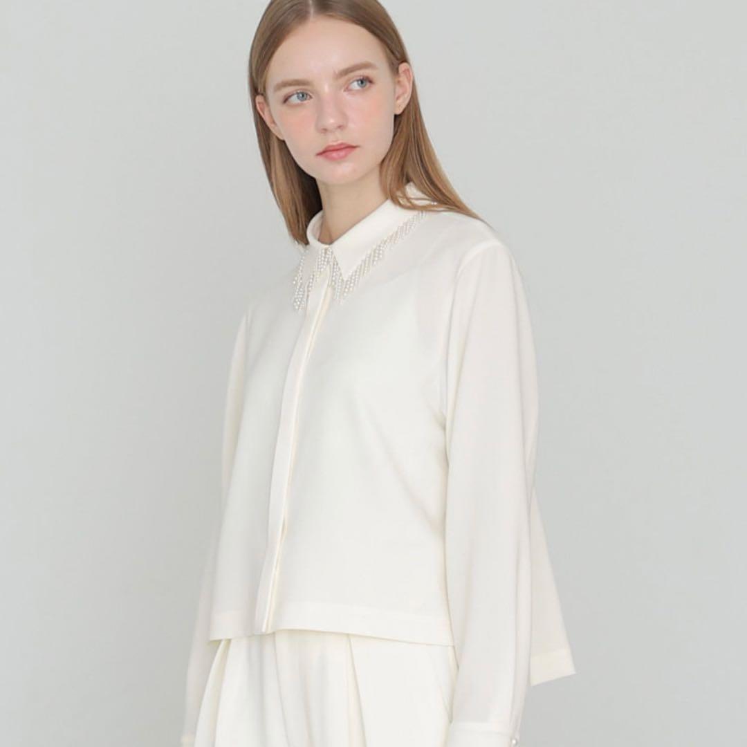 ANAYI ダブルクロスフリンジビジュー ブラウス 38