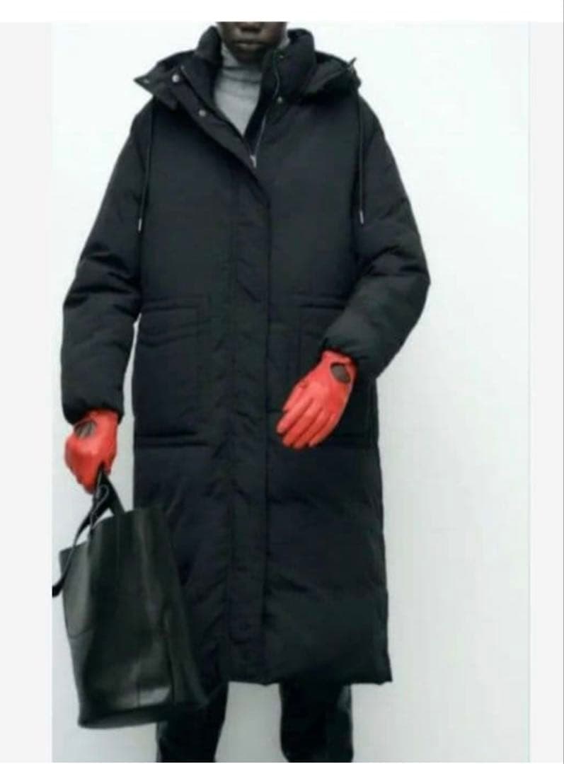 フード付きロングアノラック　ブラック