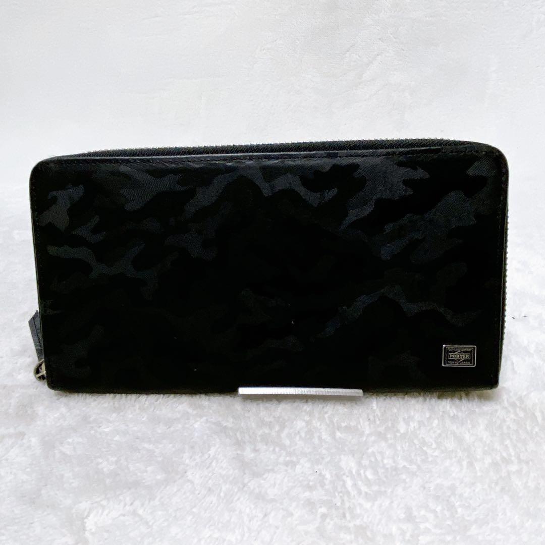 PORTER　ワンダー　ラウンドジップ長財布　BOX型小銭入れ　ブラック　迷彩柄