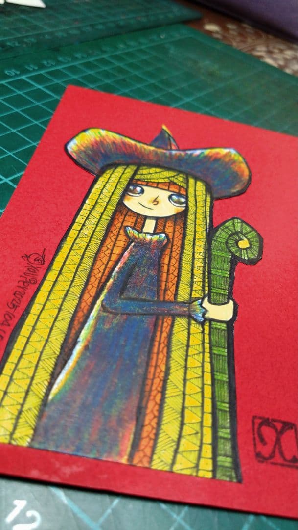 【ザビちゃん】【原画肉筆】魔女ちゃん&黒猫にゃん師匠(２枚組)