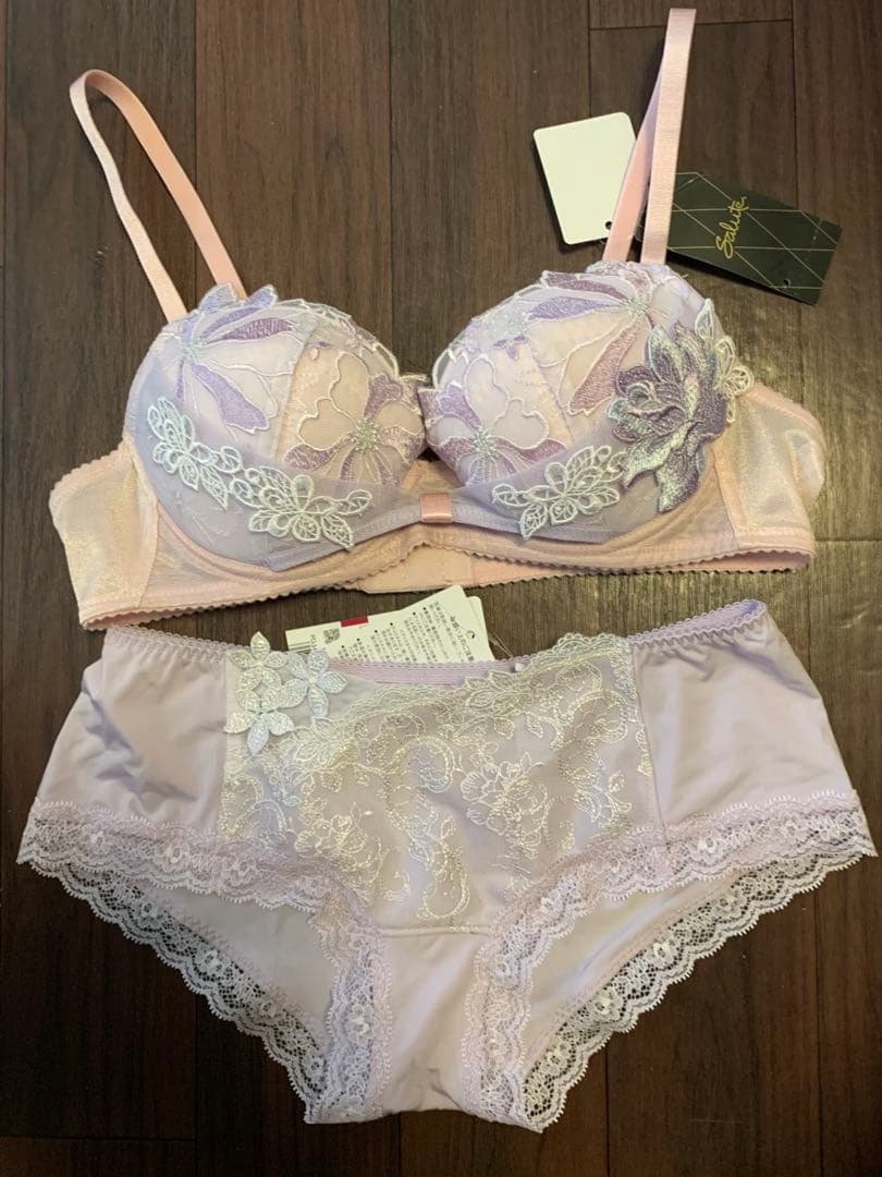 ブラとショーツのセット サルート ピンク 紫 C75 L リボンブラ