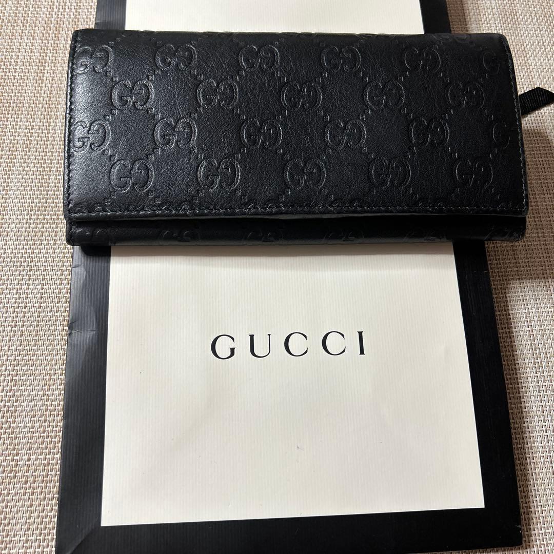 み*ん様 【良品】正規品GUCCI グッチシマ 2つ折長財布 レザー ブラック黒