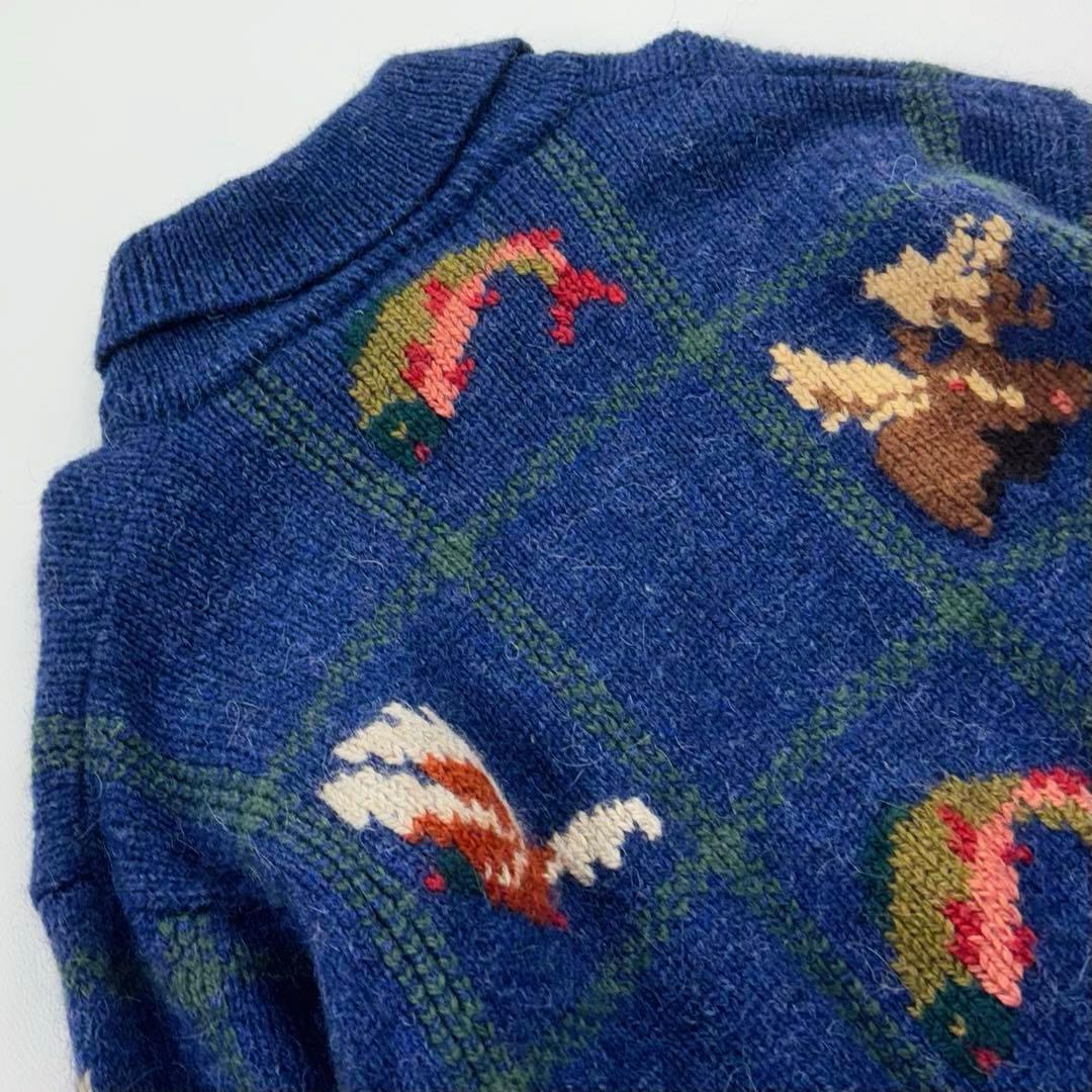 エルエルビーン 鳥柄ハーフジップショールカラーウールニット セーター 90s