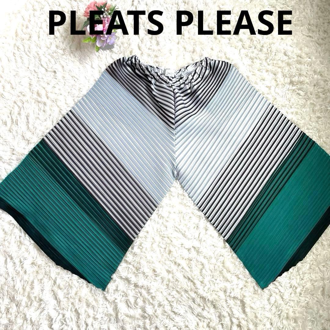 【極美品】プリーツプリーズ　ストライプ プリーツ ガウチョパンツ　サイズ5