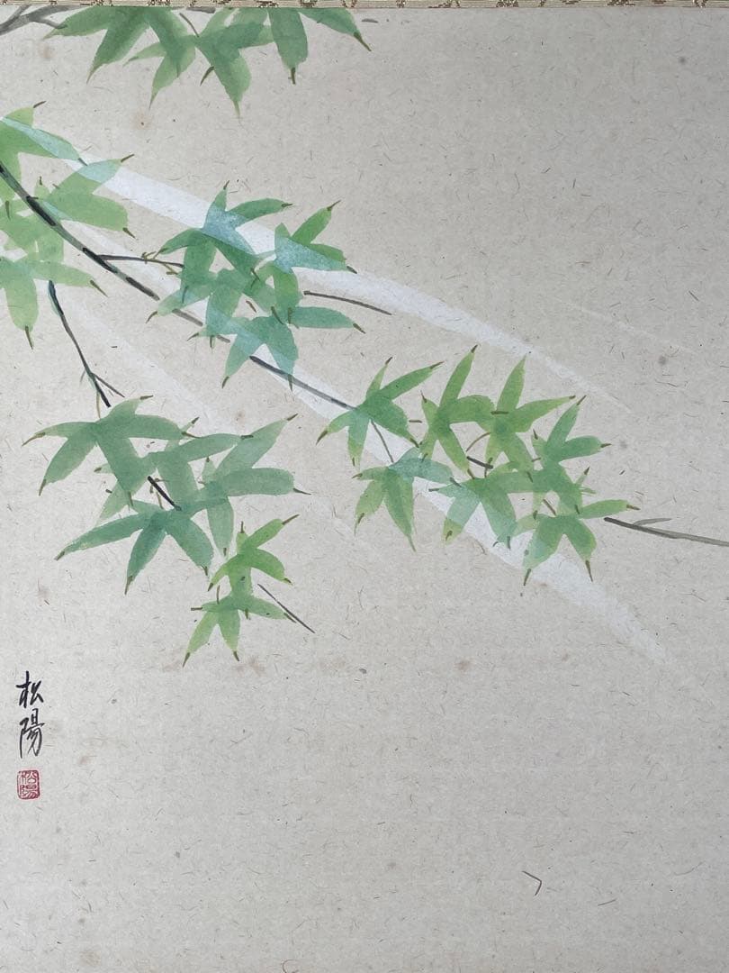 【茶道具】茶掛　大徳寺　福本積応　『青山緑水』青楓図　画賛　共箱