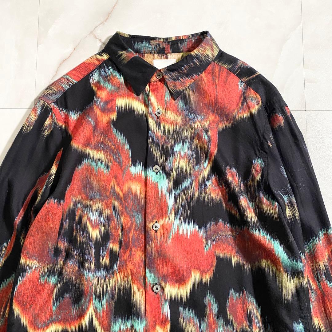 A18540 美品 ポールスミス 水彩画風 花柄 総柄 シャツ 黒 M