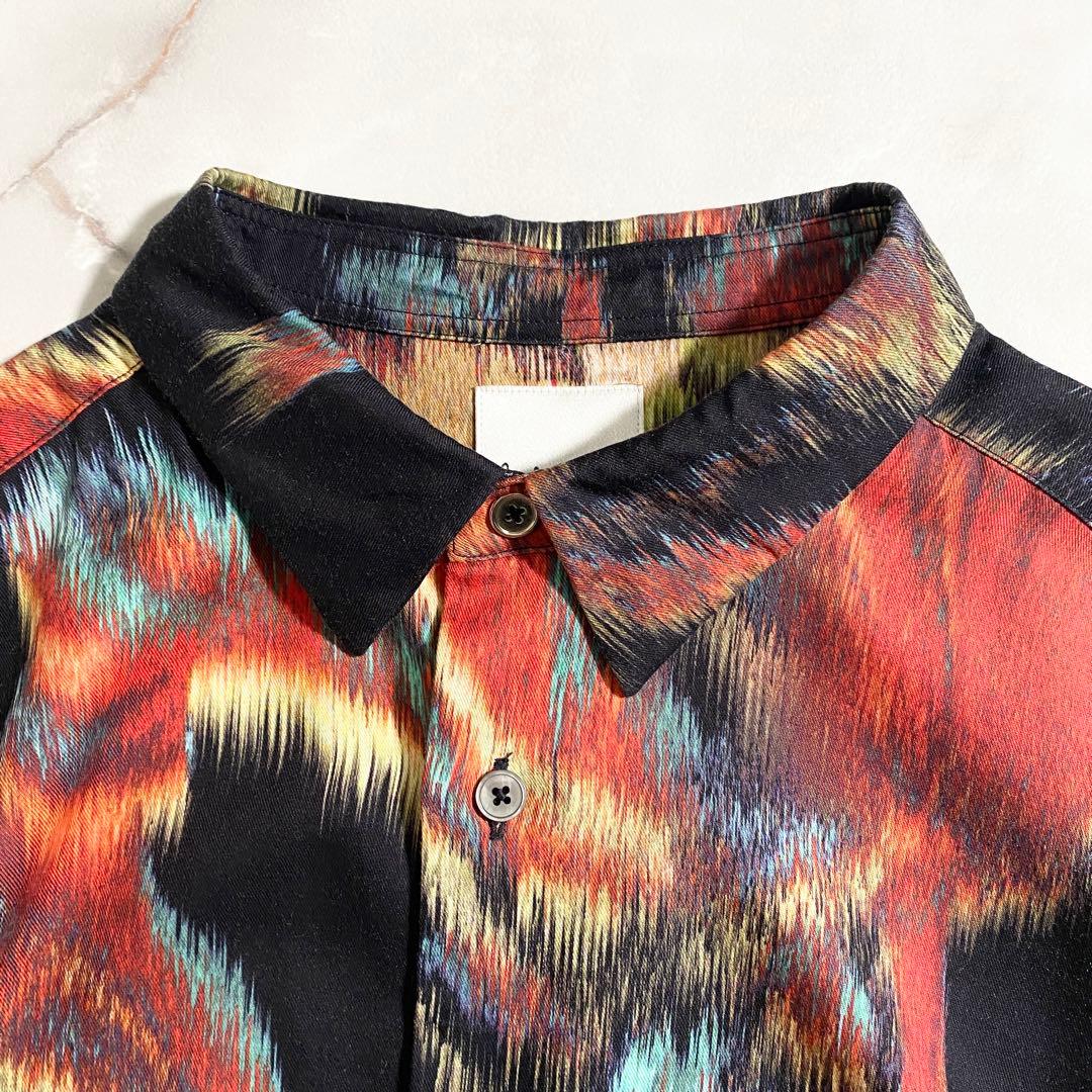 A18540 美品 ポールスミス 水彩画風 花柄 総柄 シャツ 黒 M