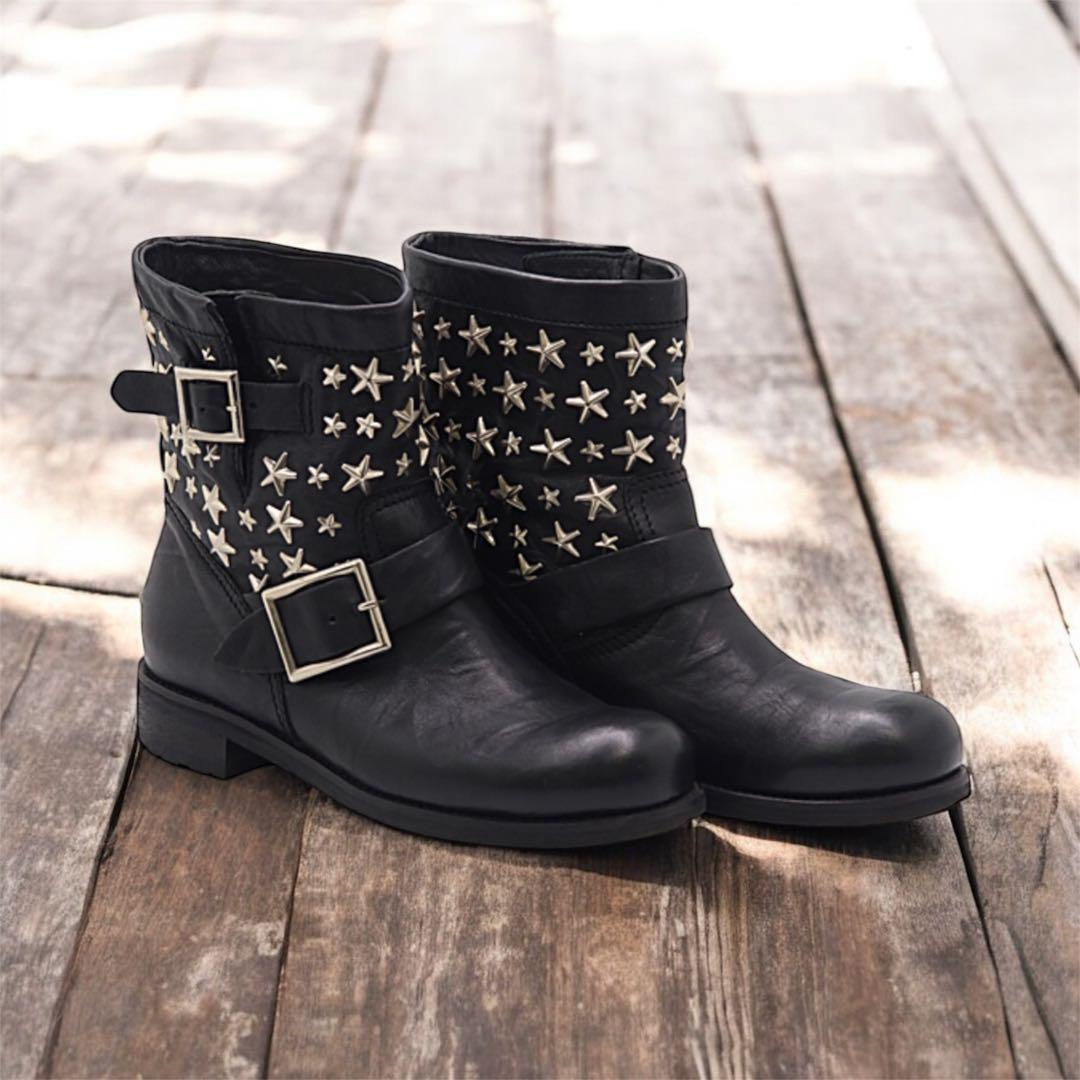 【極美品】JIMMY CHOO ジミーチュウ ブラックエンジニアブーツ 36½
