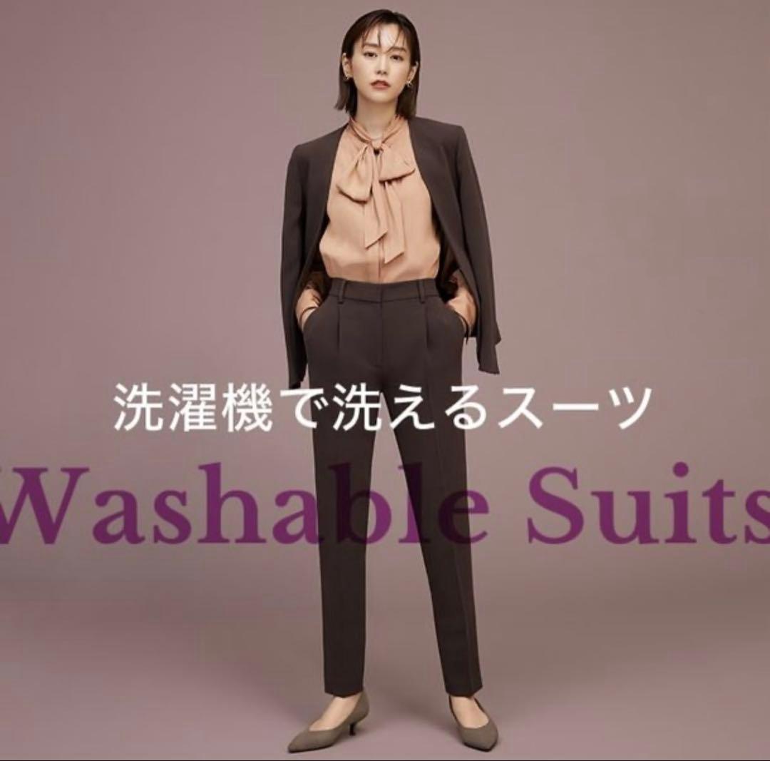 プラステ　トリアセブレンドカラーレスジャケット/テーパードパンツ　ダークブラウン