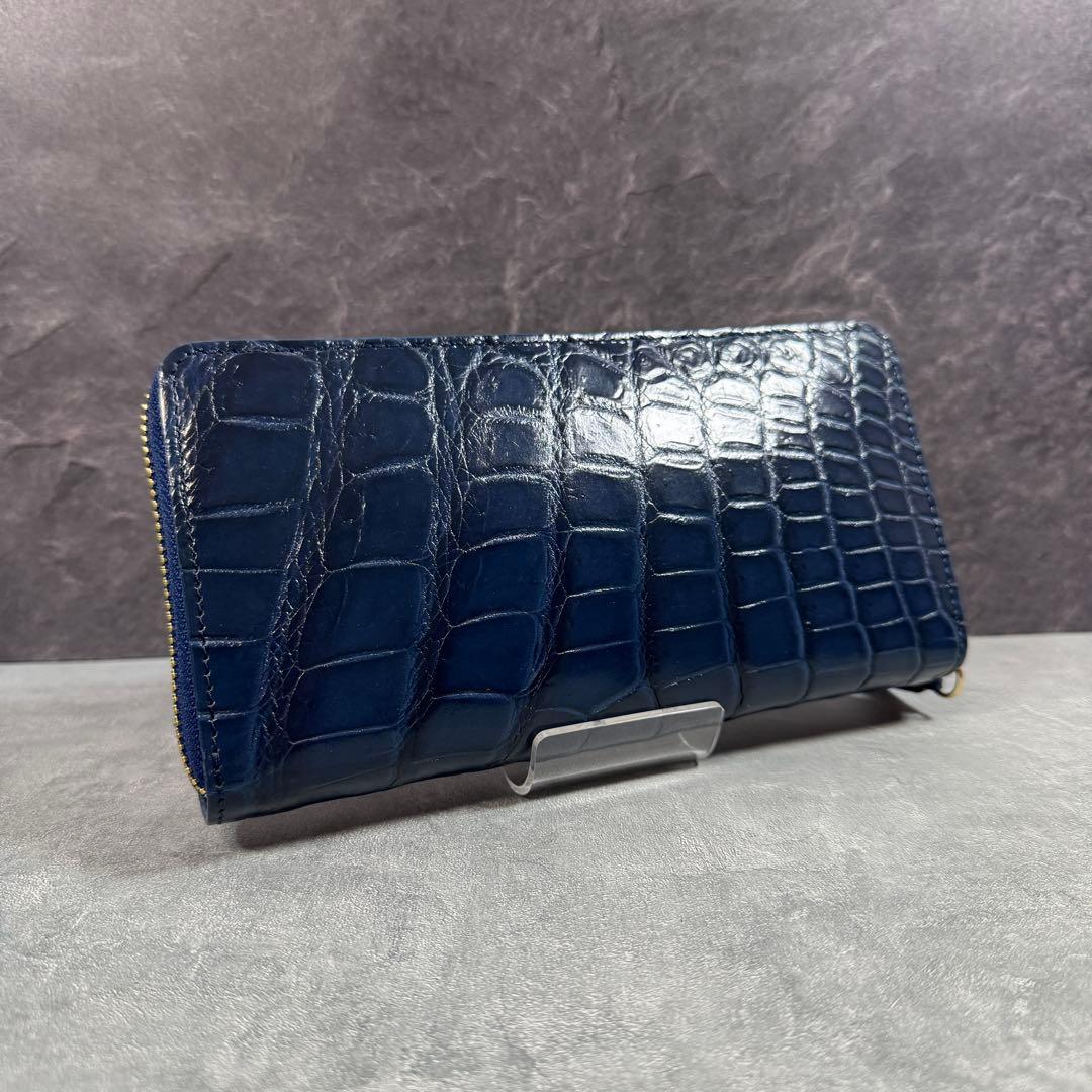 SALE クロコダイル 長財布 ネイビー 紺色 メンズ レディース 本革 ワニ革